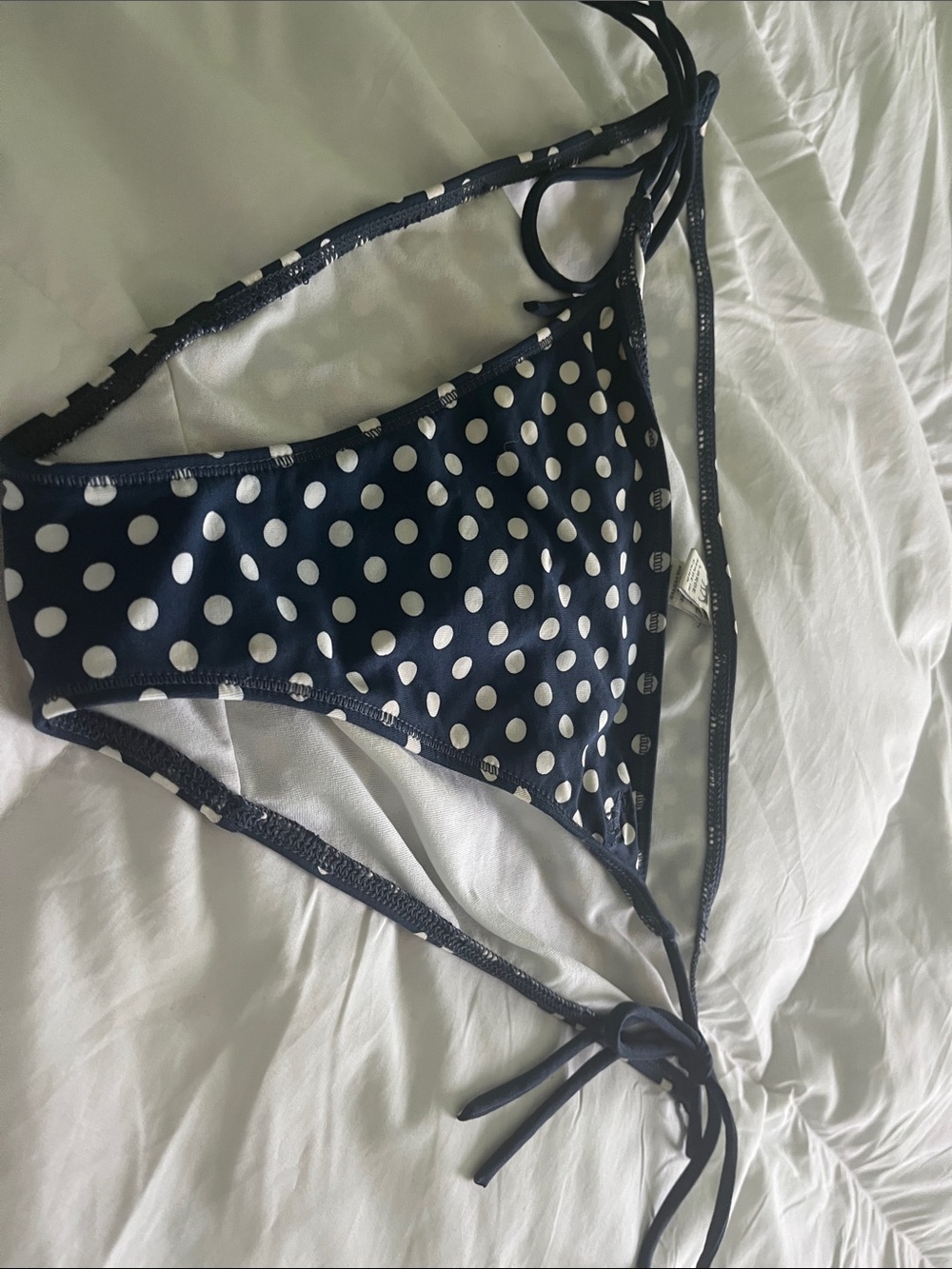 Abercrombie & Fitch Navy and White Polka Dot Tie-Side Bikini Bottom
